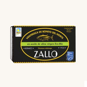 Zallo White tuna belly (Ventresca de Bonito del Borte), in ecologic olive oil, from Cantabrian Sea, can 112g